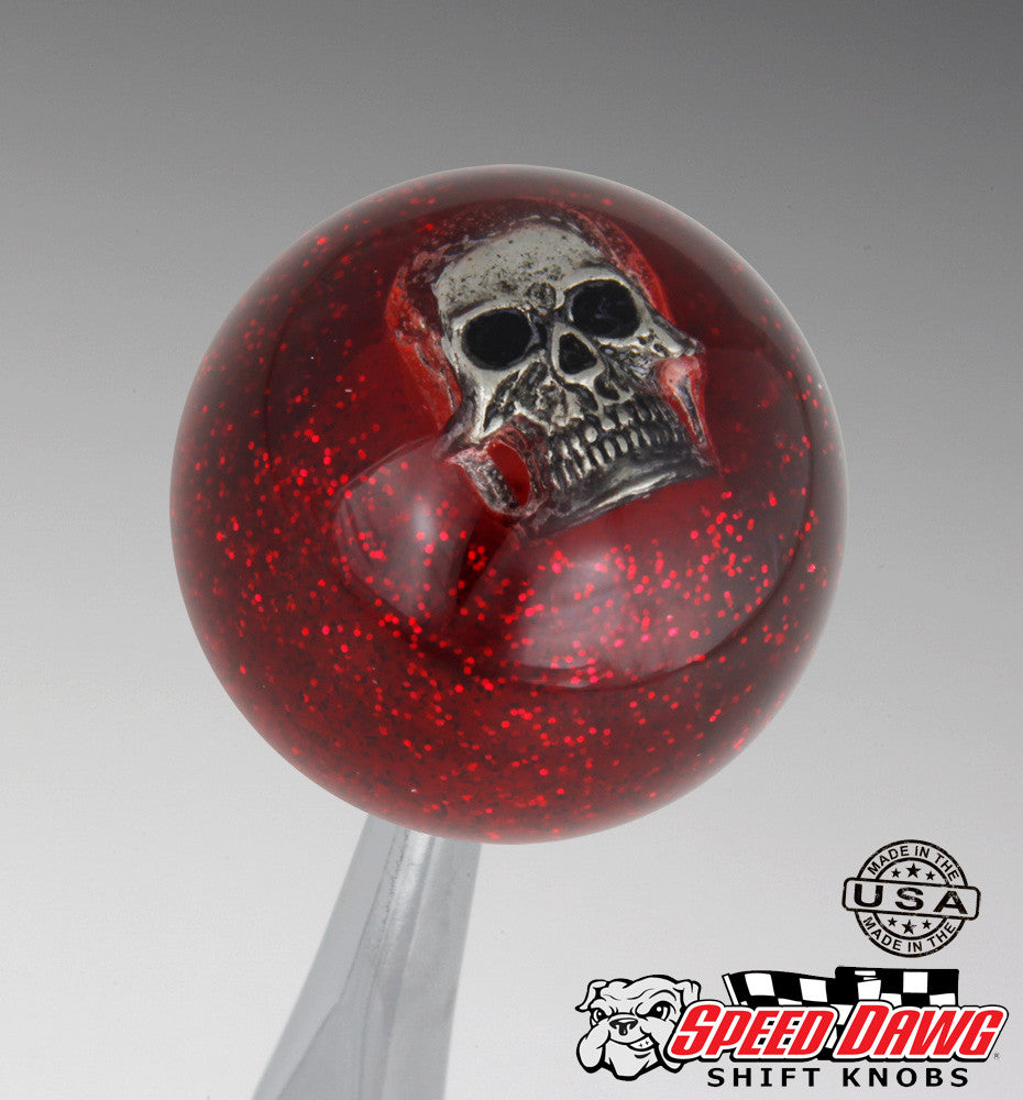 Transparent Red Metal Flake Pewter Skull Shift Knob