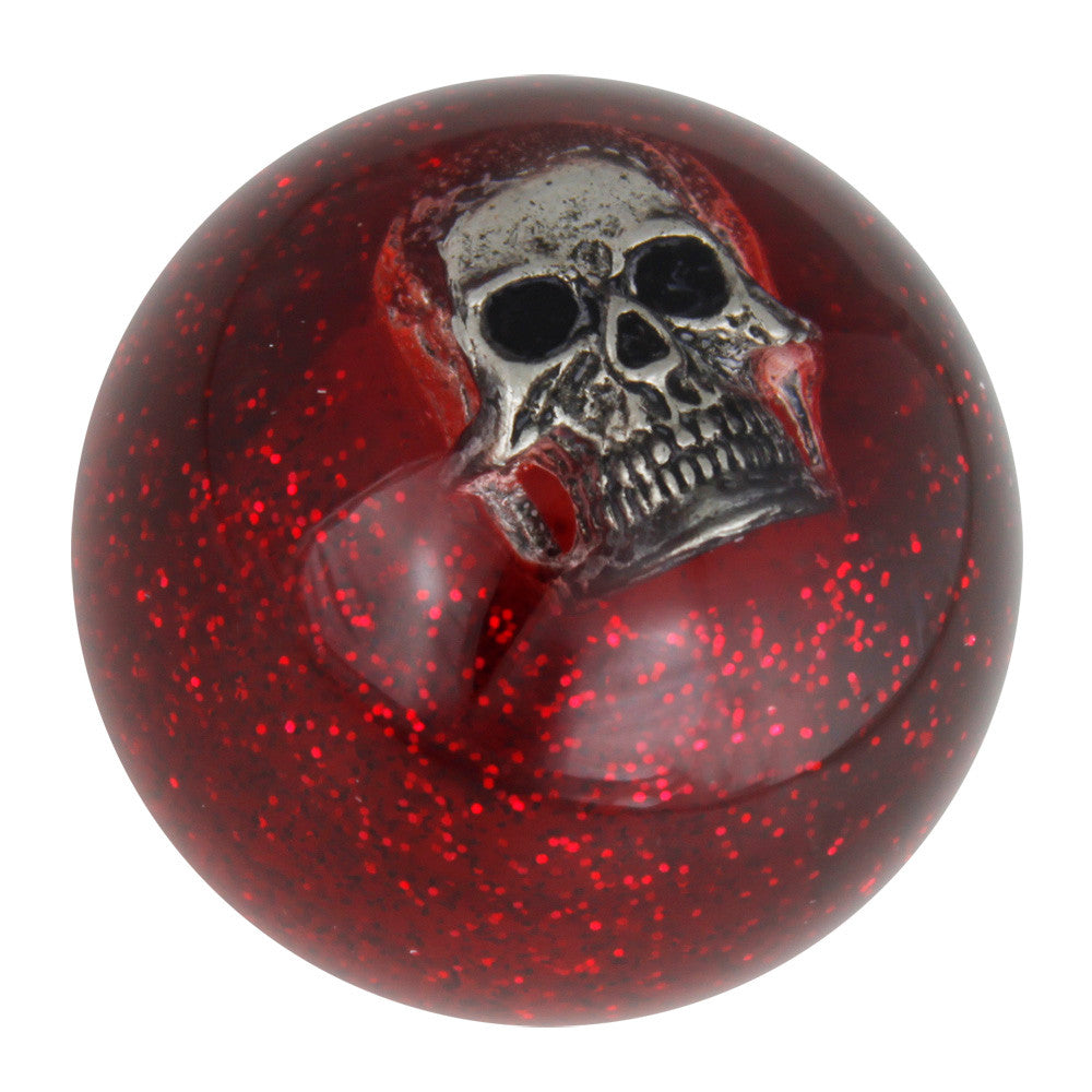 Transparent red metal flake pewter skull shift knob
