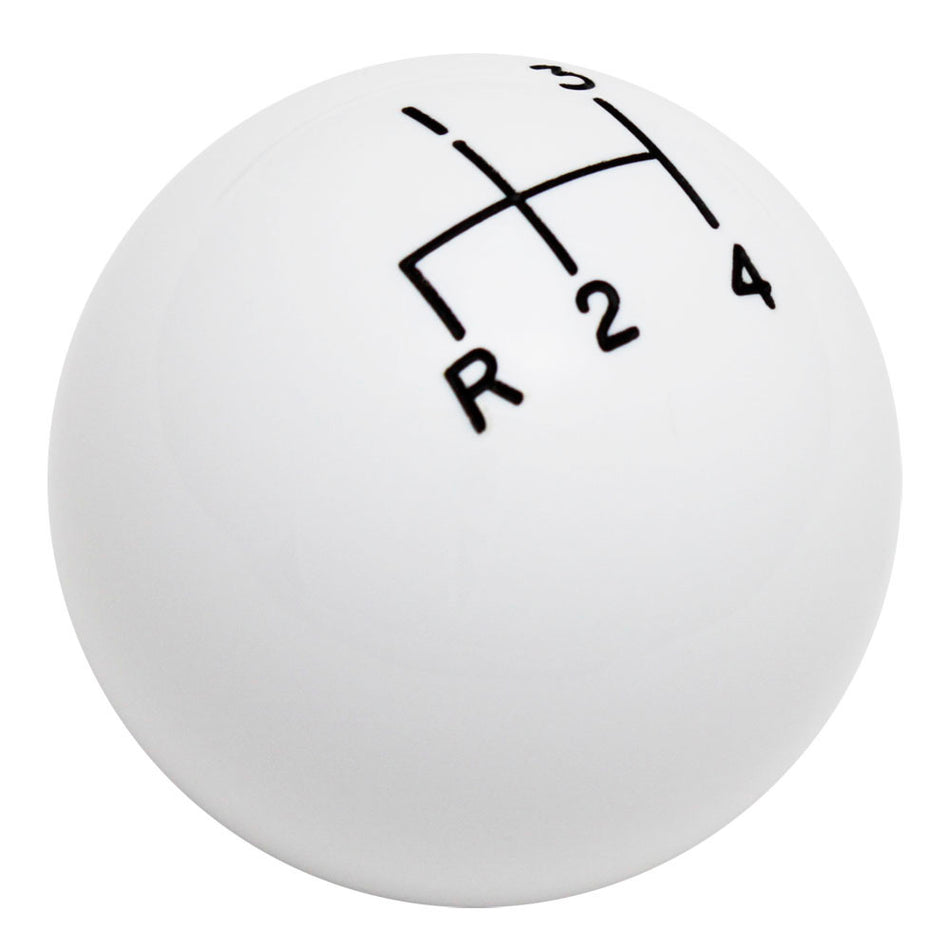 White 4 Speed Reverse Lower Left Shift Knob with Engraved Shift Pattern