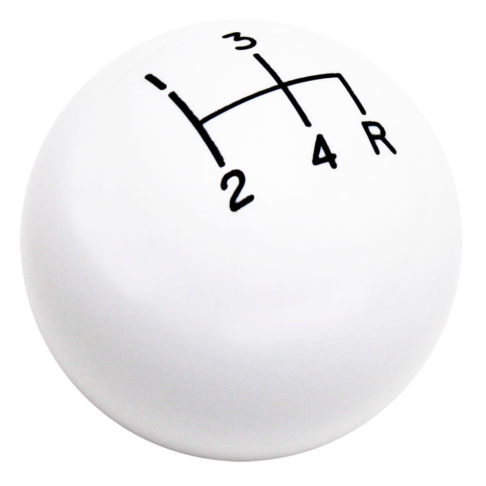 White 4 Speed Reverse Lower Right Shift Knob with Engraved Shift Pattern