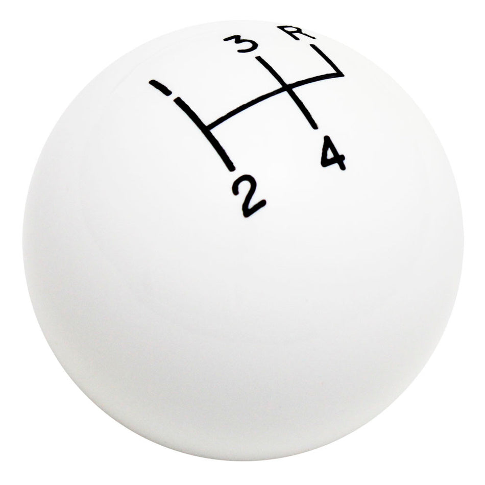 White 4 Speed Reverse Upper Right Shift Knob with Engraved Shift Pattern