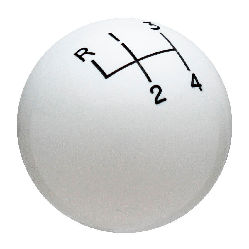 White 4 Speed Reverse Upper Left Shift Knob with Engraved Shift Pattern