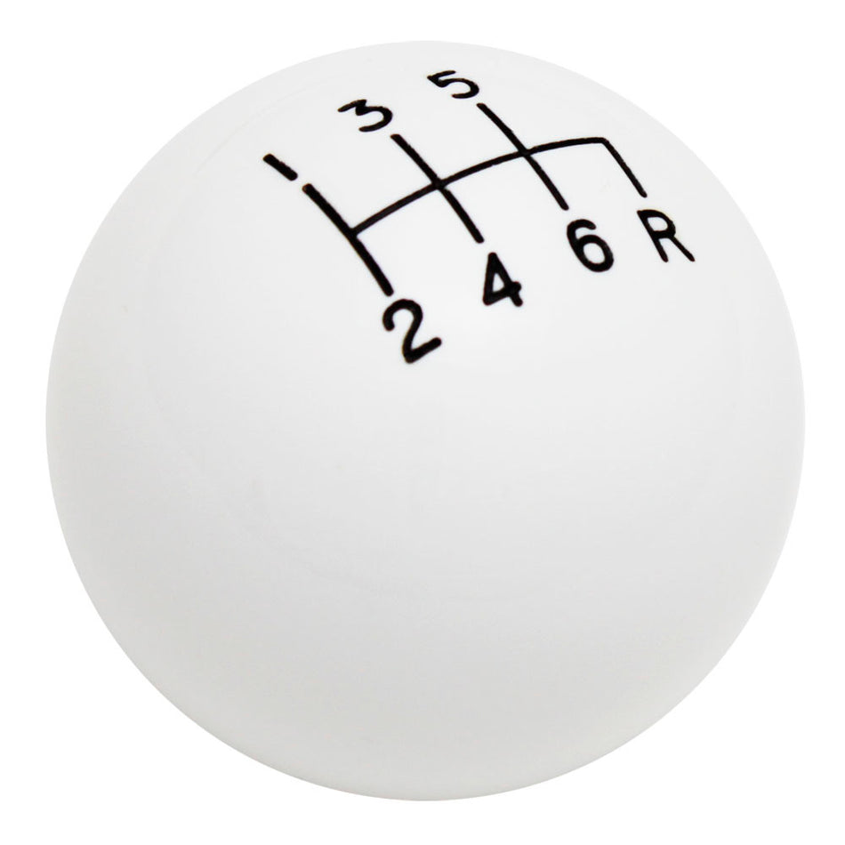White 6 Speed Reverse Lower Right Shift Knob with Engraved Shift Pattern